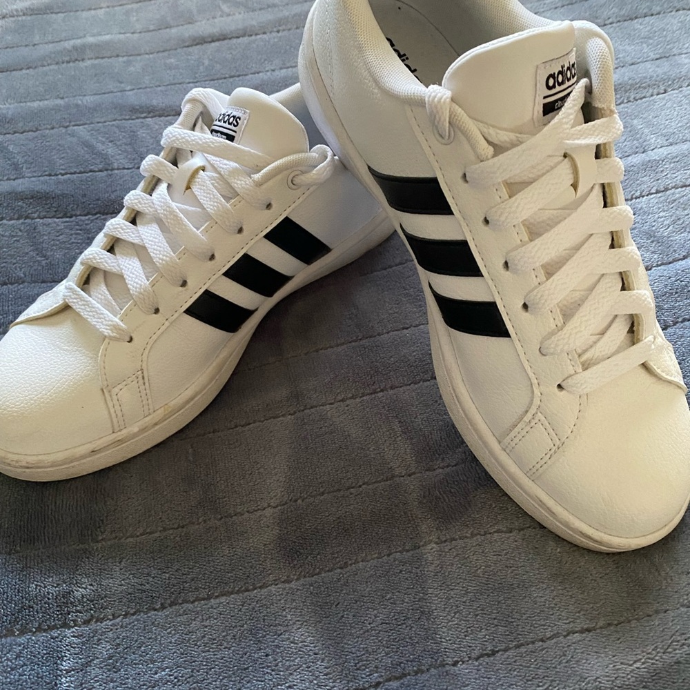 Adidas Women’s Classic White and Black Striped Sneakers